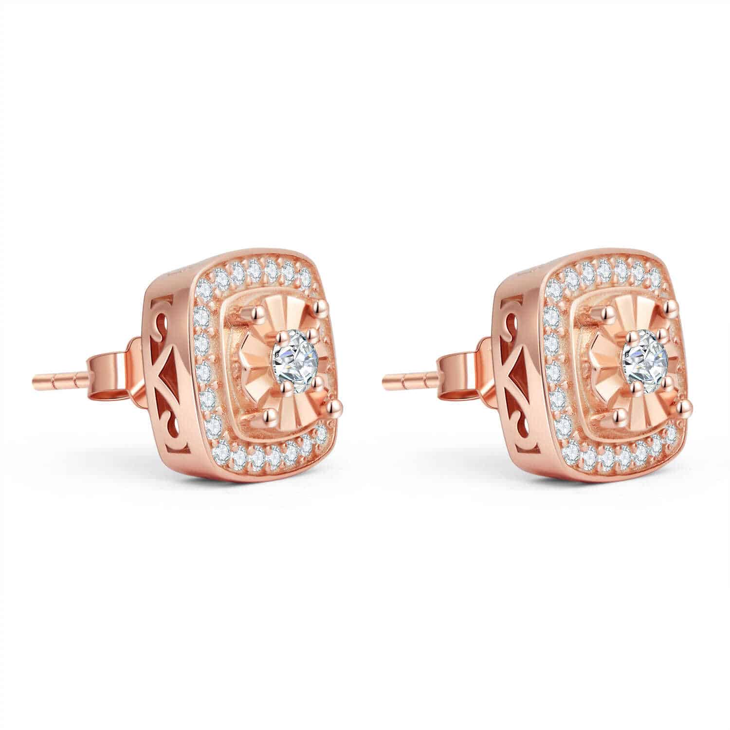 צמד עגילי השמש 0.98 קראט אבני מואסנייט, עגילים מכסף 925 מצופה זהב רוז 14 קראט ice diamonds